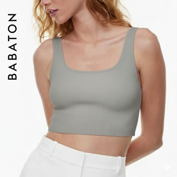 Babaton Tops - Sz S Babaton Sculpt Knit Squareneck Cropped Tank Top - Light Grey Opal Grey